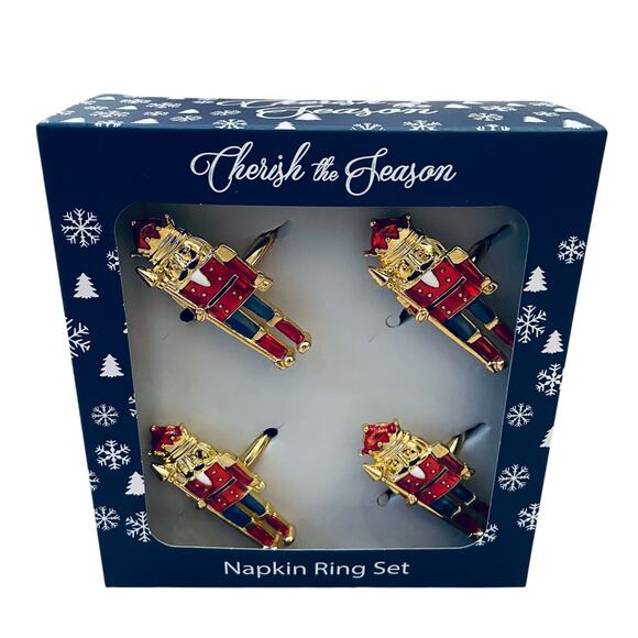 Christmas Nutcracker Napkin Rings Set of 4 Holiday Red Navy Gold 2.5in New - Picture 8 of 12